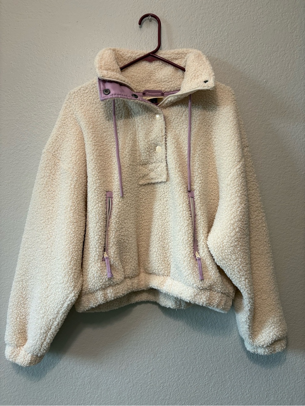Universal Thread Cream Sherpa Jacket with Lavender Trim